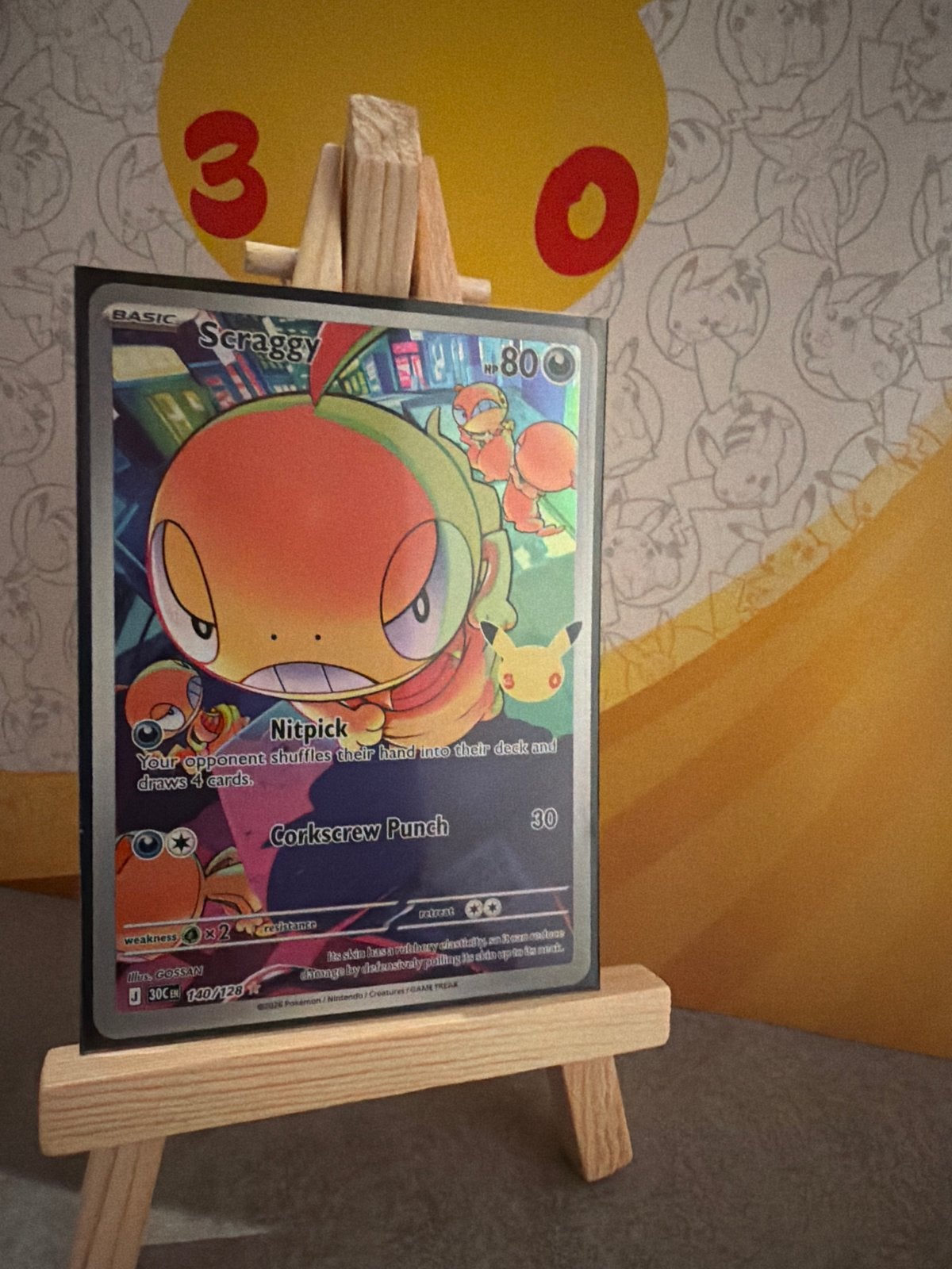 Pokémon Celebrations Scraggy 140/128 Kaart, Ophalen of Verzenden, Zo goed als nieuw, Losse kaart, Foil