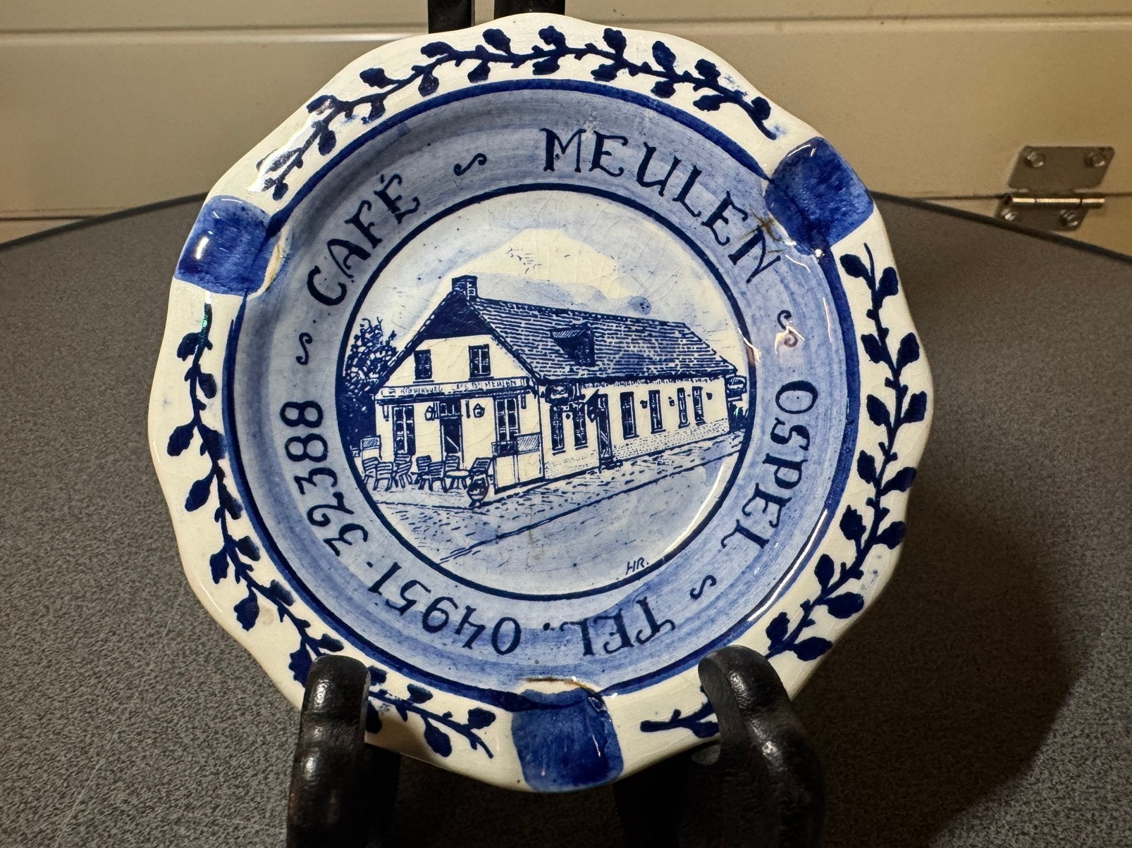 Vintage Delfts Blauwe Asbak - Cafe De Meulen Ospel, Ophalen of Verzenden