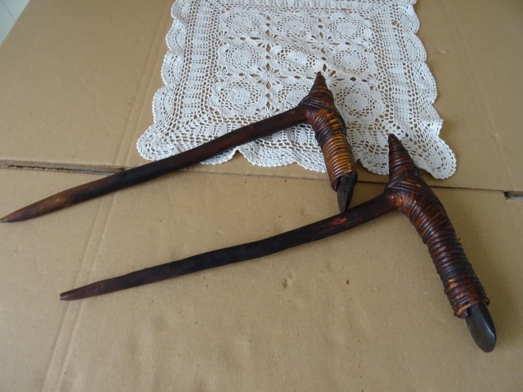 Inheemse bijl set bijlen Asmat Papoea Nieuw Guinea 36cm, Antiek en Kunst, Ophalen of Verzenden