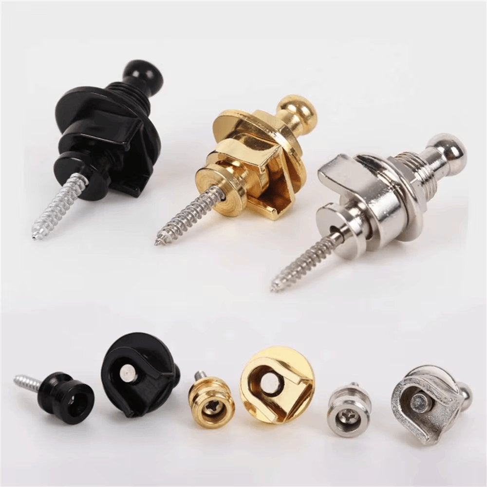 (2pcs) bass guitar locking strap buttons black chrome gold, Moku Custom Guitars, Nieuw, 4613CB, Info@mokucustomguitars.com