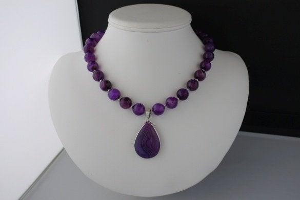 AGAAT ketting/oorhanger-set, Sieraden, Tassen en Uiterlijk, Kettingen, Verzenden, Paars, Nieuw, Steen of Mineraal