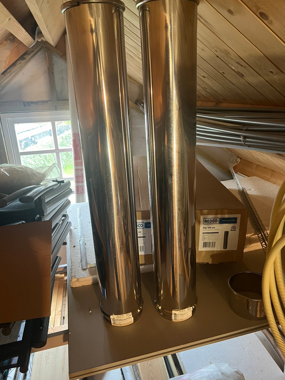 Nedco splinternieuwe RVS dubbelwandige kachel pijpen 150 mm, Ophalen, Nieuw