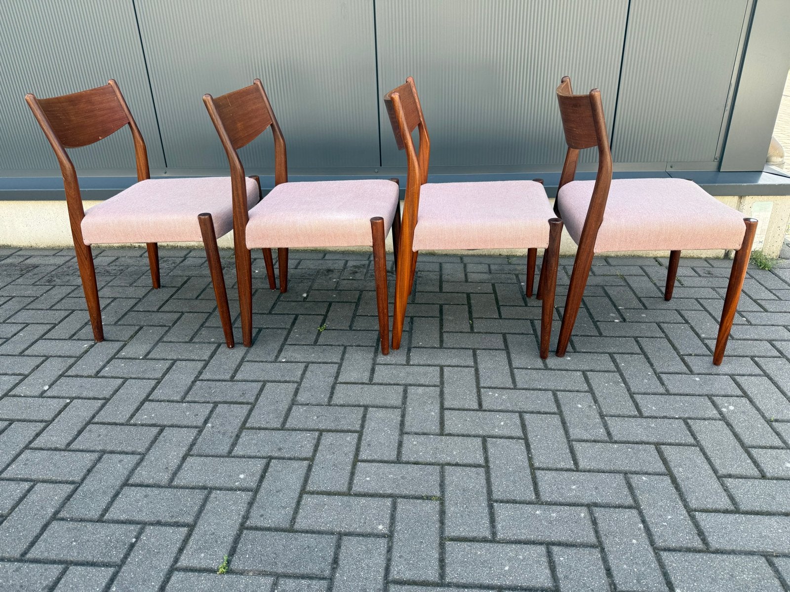 Set van 4 Fristho eetkamerstoelen - Teak & Stof, Ophalen, Gebruikt, Overige kleuren, Vier
