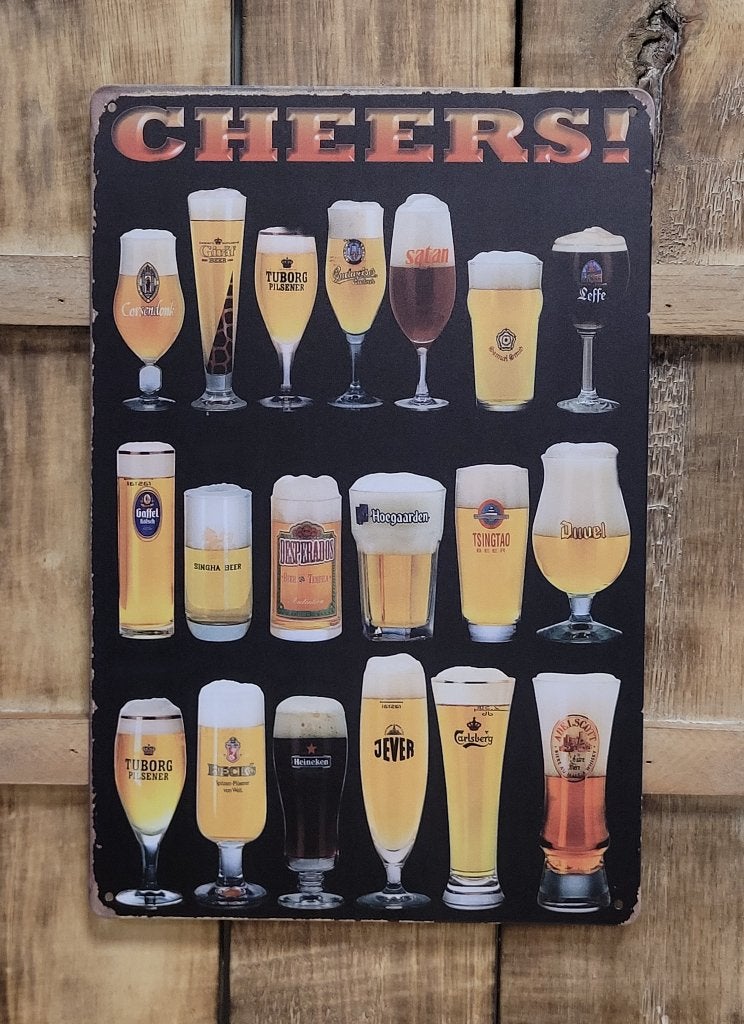 Bier glazen cheers merken reclamebord van metaal wandbord, Verzamelen, Biermerken, Ophalen of Verzenden, Nieuw, Reclamebord, Plaat of Schild