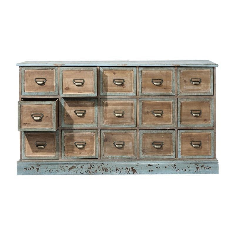 Vintage apothekerskast Xenos 15 laden - naturel/blauw hout, Ophalen, Zo goed als nieuw, 25 tot 50 cm, 100 tot 150 cm