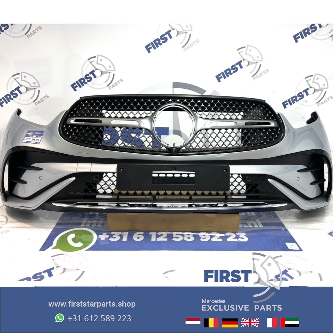 W254 GLC AMG VOORBUMPER ZILVER COMPLEET + STARS GRIL ORIGINE, Gebruikt, -, Voor, Ophalen of Verzenden