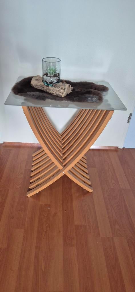 Vintage Ikea Ekeberg bijzettafel met glazen blad, Ophalen, Rechthoekig, Minder dan 55 cm, 45 tot 60 cm