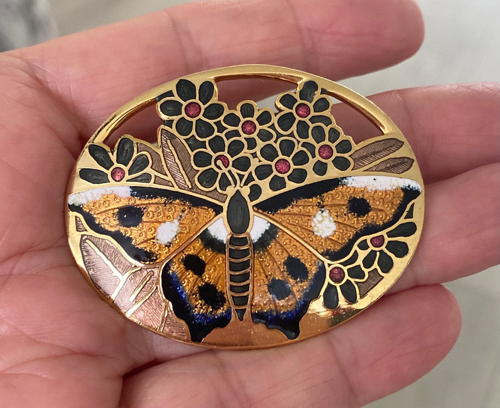 Vintage emaille cloisonne vlinder broche -5 cm, Ophalen of Verzenden, Zo goed als nieuw