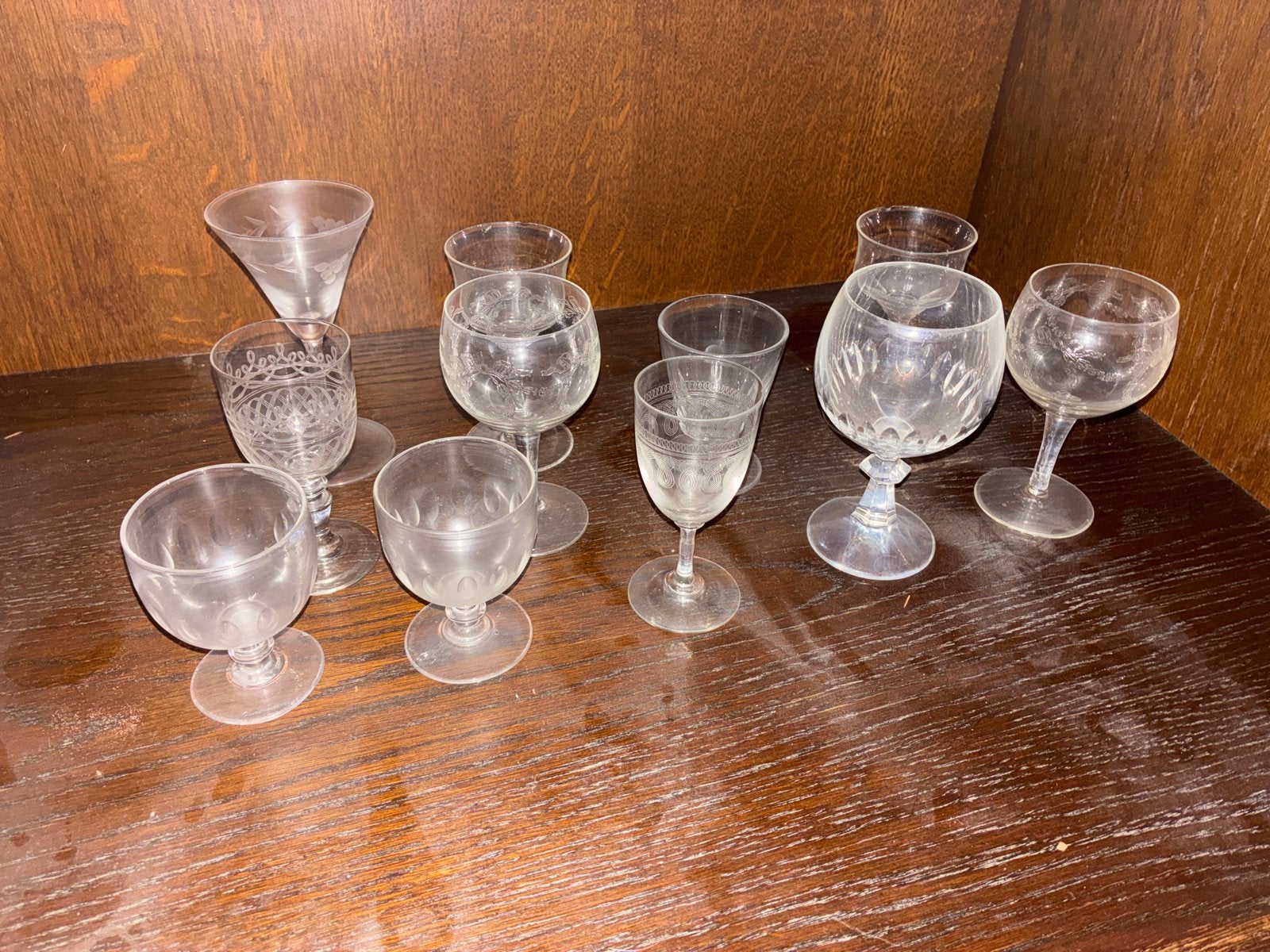 Set van 10 vintage glazen - diverse maten en stijlen, Ophalen