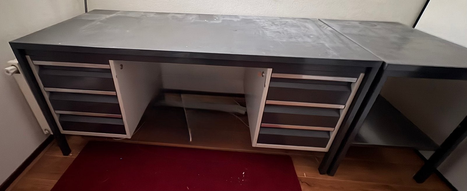 Stalen bureau met stalen verleng tafel, Ophalen, Gebruikt