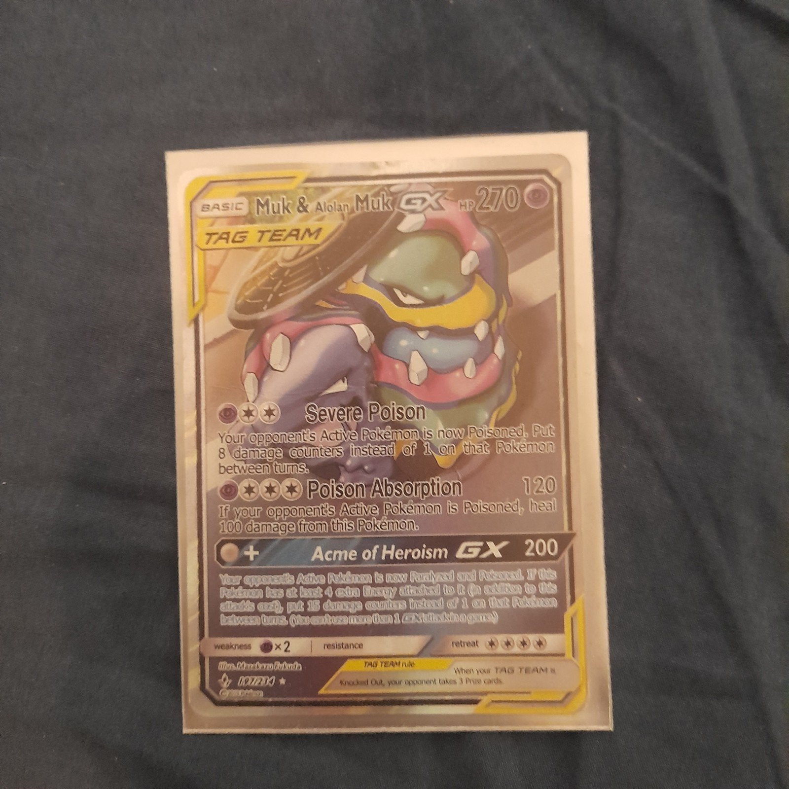 Pokemon Kaart Muk & Alolan Muk GX TAG TEAM, Ophalen of Verzenden, Zo goed als nieuw, Losse kaart