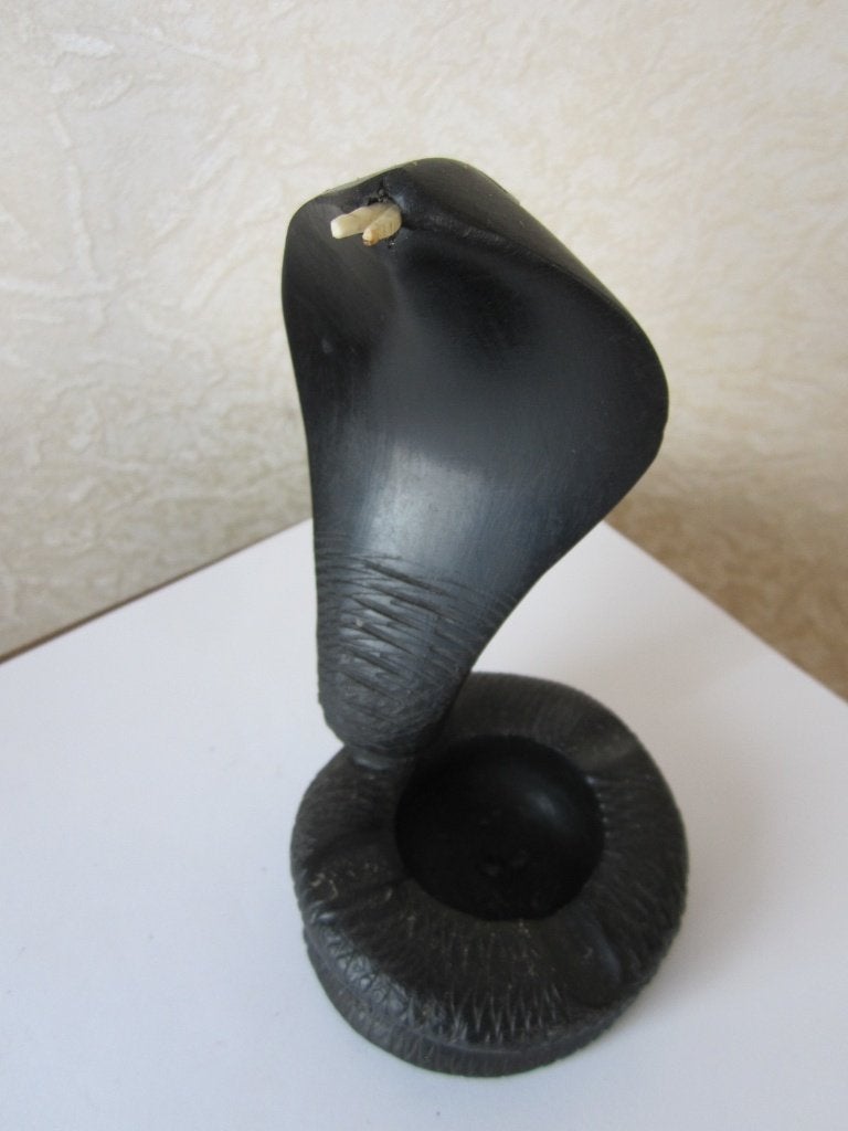 Vintage black ebony carved wood cobra snake ash tray, Verzenden