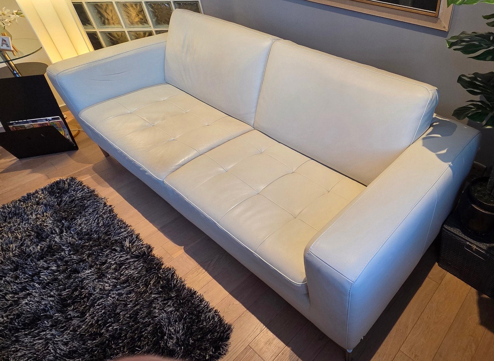 Natuzzi 3-zits bank in wit leer, Ophalen, Zo goed als nieuw, Driepersoons, Leer