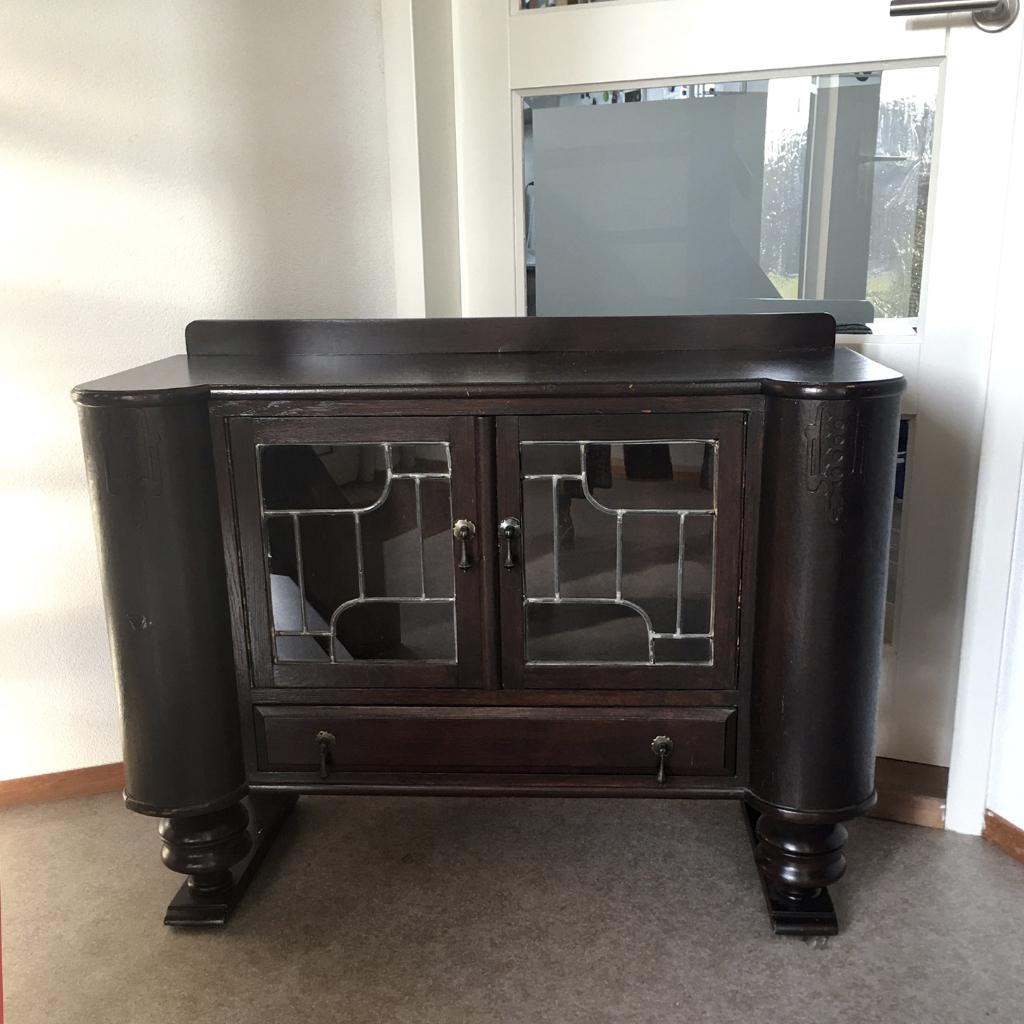 Antiek / vintage kastje met glas in lood, Ophalen