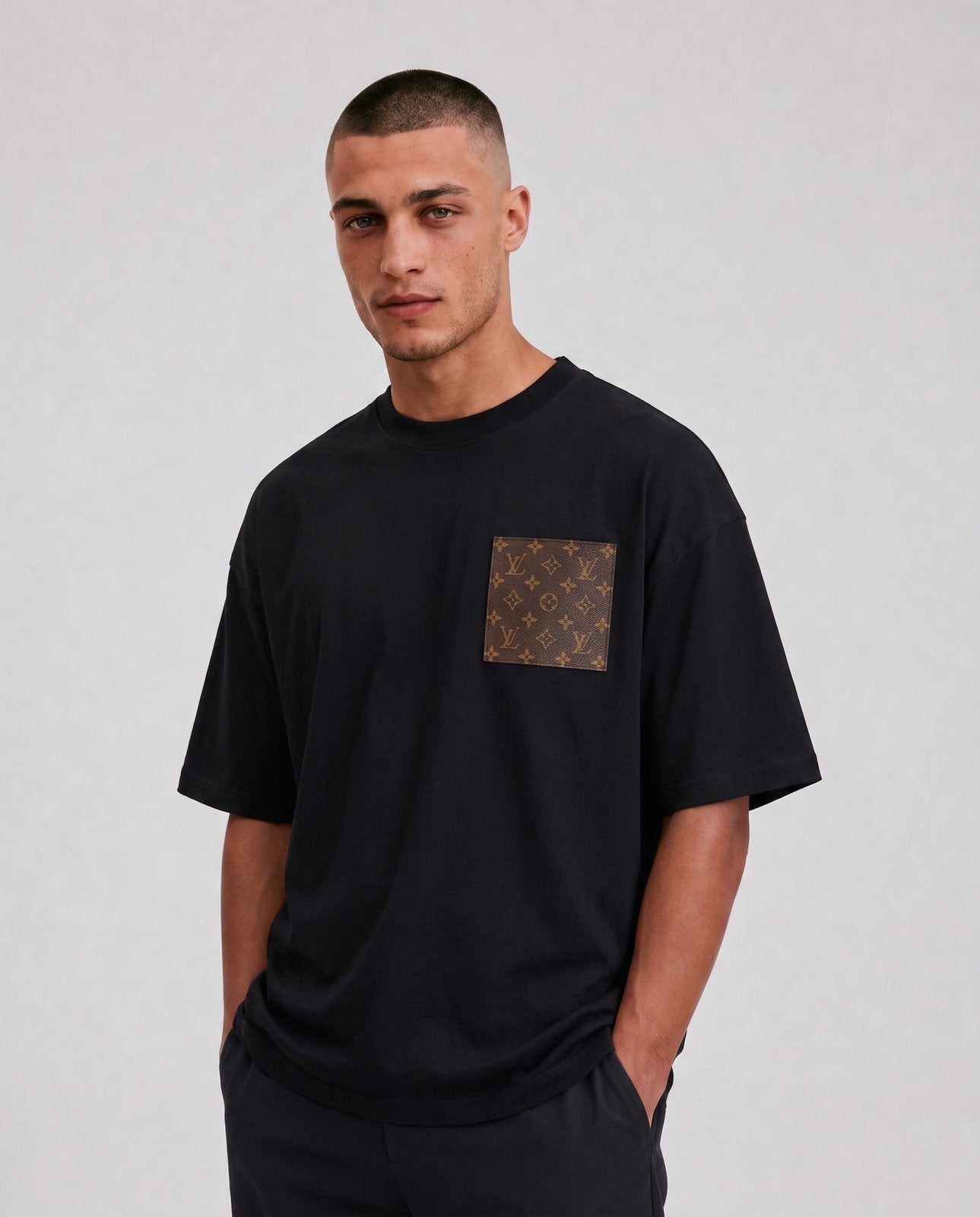Basic t-shirt met originele LOUIS VUITTON canvas, Kleding | Heren, T-shirts, Verzenden, Nieuw, Zwart