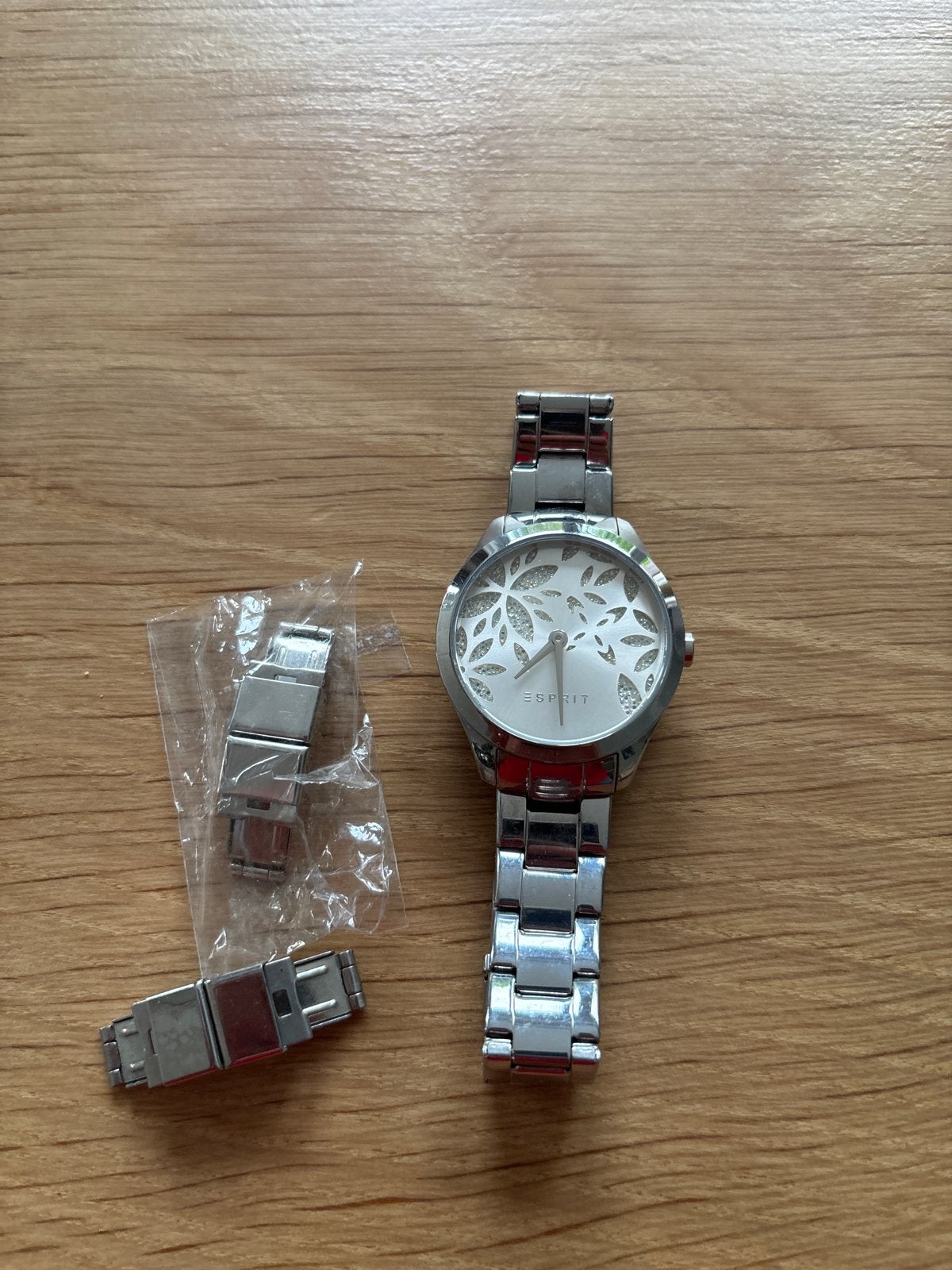 Esprit dameshorloge met strass en stalen band, Ophalen, Gebruikt, Staal, Met strass