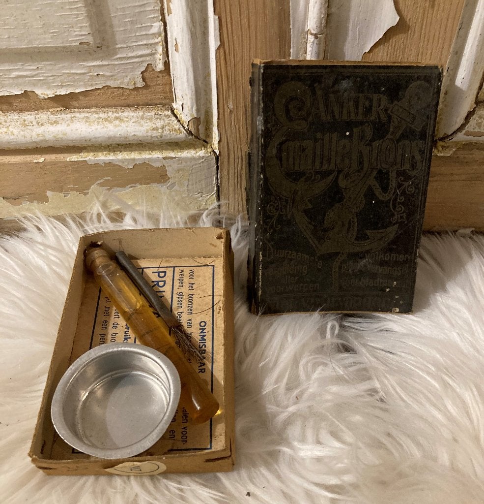 Brocante oud doosje Lakbrons / Anker - Maille Brons, Ophalen of Verzenden