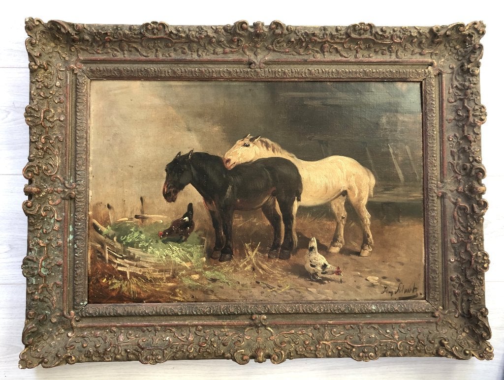 Henry Schouten - Twee paarden, Ophalen, Doek, Realistisch, Dieren