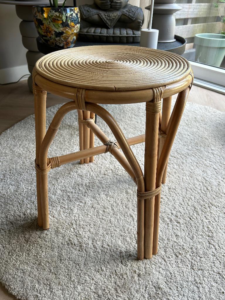 Rotan Rieten Bijzettafel, Huis en Inrichting, Tafels | Bijzettafels, 45 tot 60 cm, Minder dan 55 cm, Rond, Ophalen of Verzenden