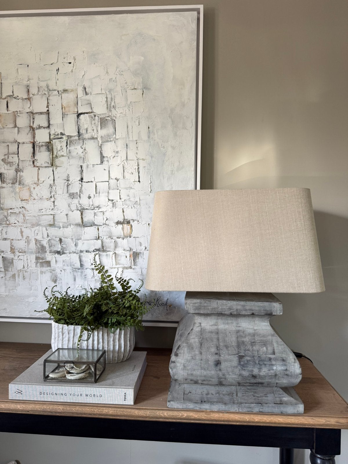 Twee tafellampen XXL grijs/beige Aura Peeperkorn, Beige, Ophalen, Zo goed als nieuw