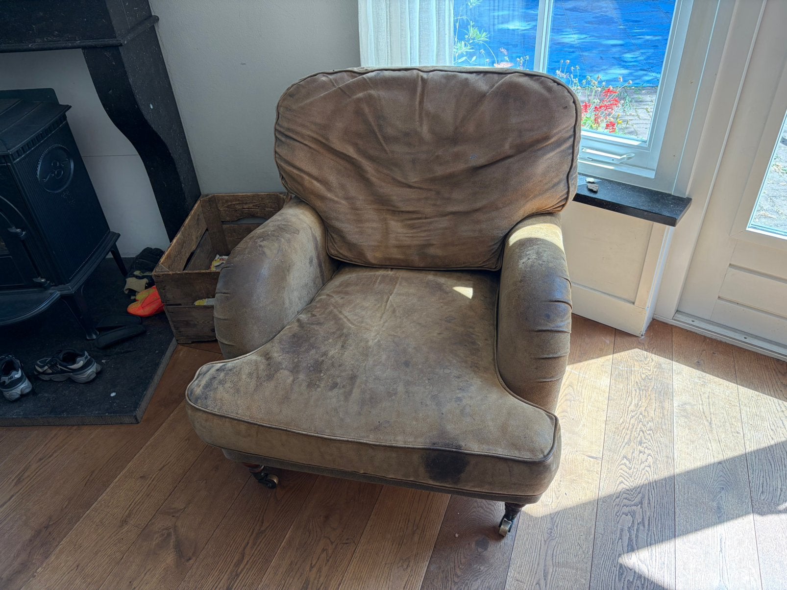 Klassieke leren relax fauteuil, Gebruikt, Ophalen of Verzenden, 75 tot 100 cm, Leer