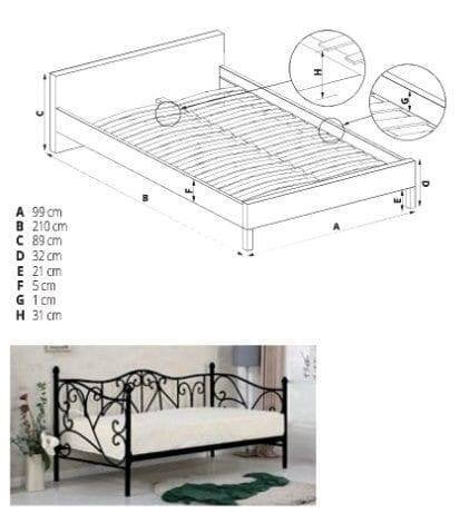 1-persoonsbed met metalen frame, Ophalen, Zo goed als nieuw, 180 cm of meer, 85 tot 100 cm