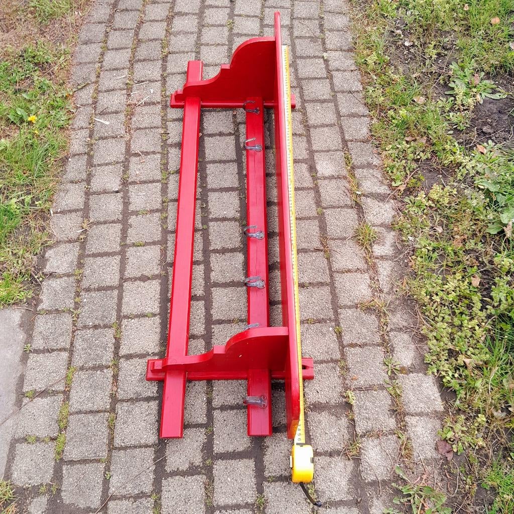 Brocante rood schap rek met haken, Ophalen