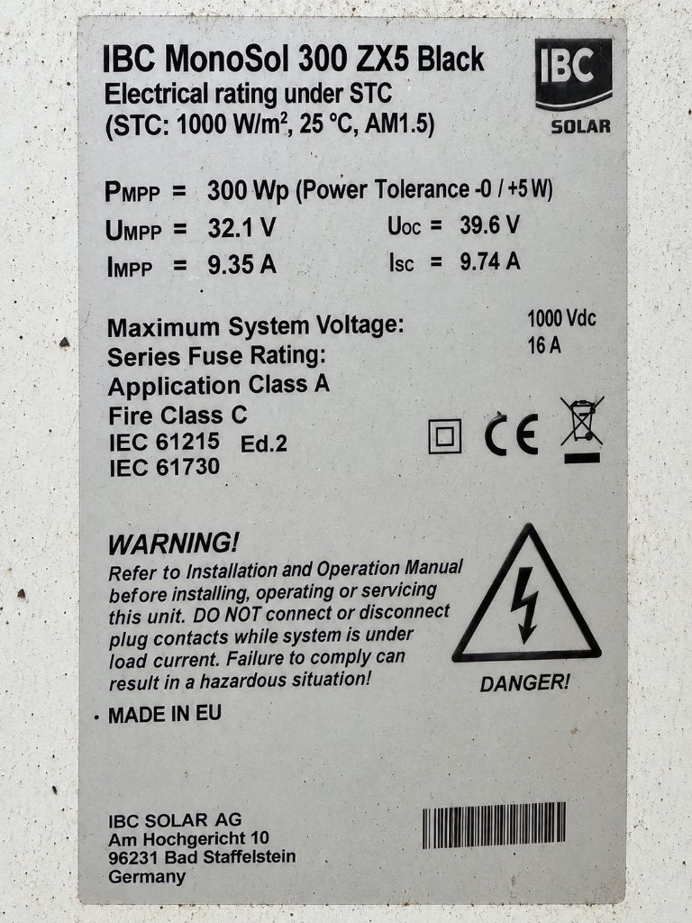20 x IBC Monosol 300Wp (uit 2018!) 300ZX/5 - all black, Ophalen, Gebruikt, Paneel, 200 wattpiek of meer