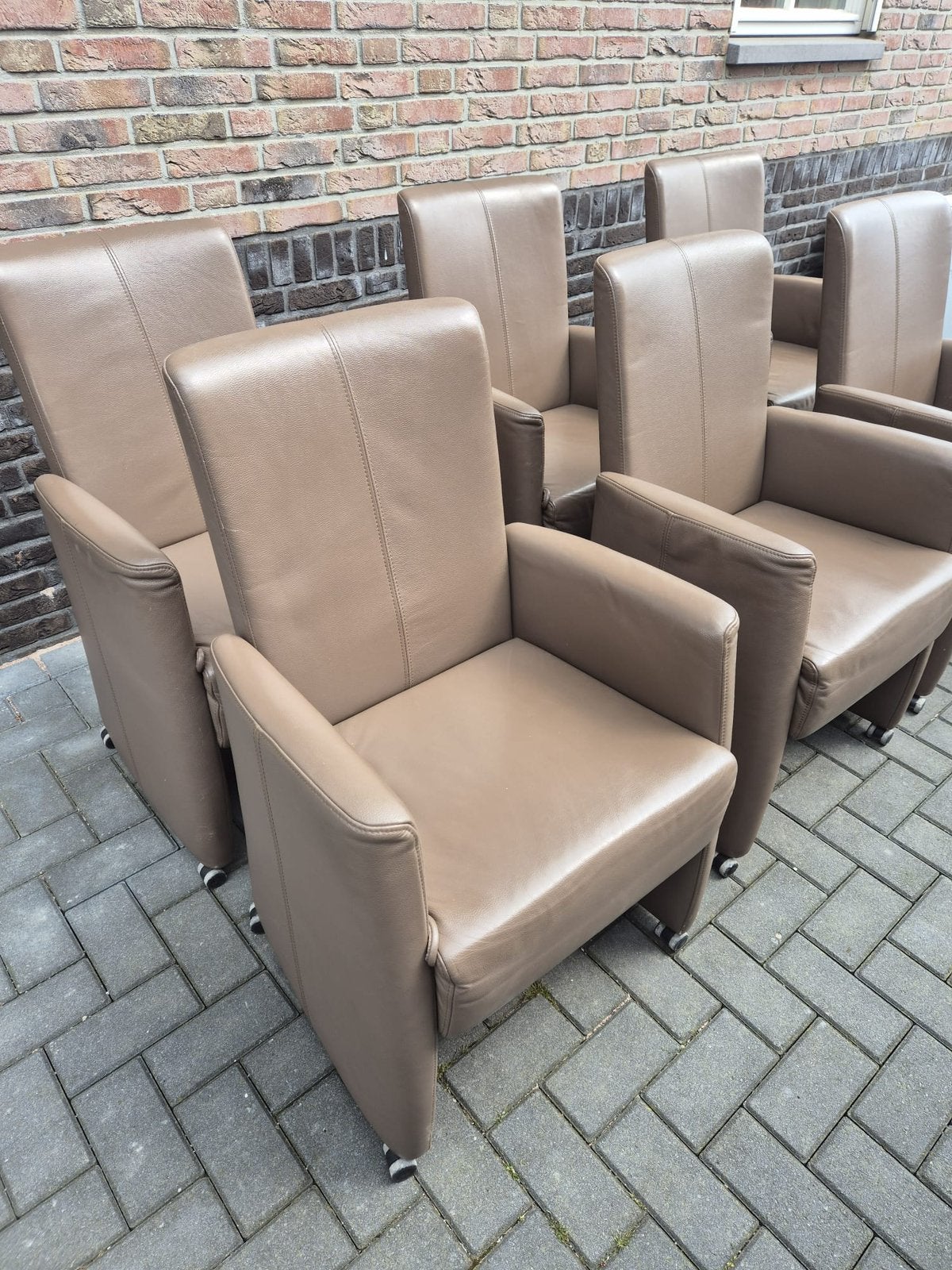 6x Eetkamerstoelen leer met verstelbare rugleuning, Ophalen, Gebruikt, 100 tot 125 cm, Leer