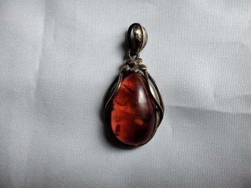 Baltische Antieke Barnsteen Amber Hanger STERLING ZILVER, Ophalen of Verzenden, Zilver, Hanger, Met edelsteen