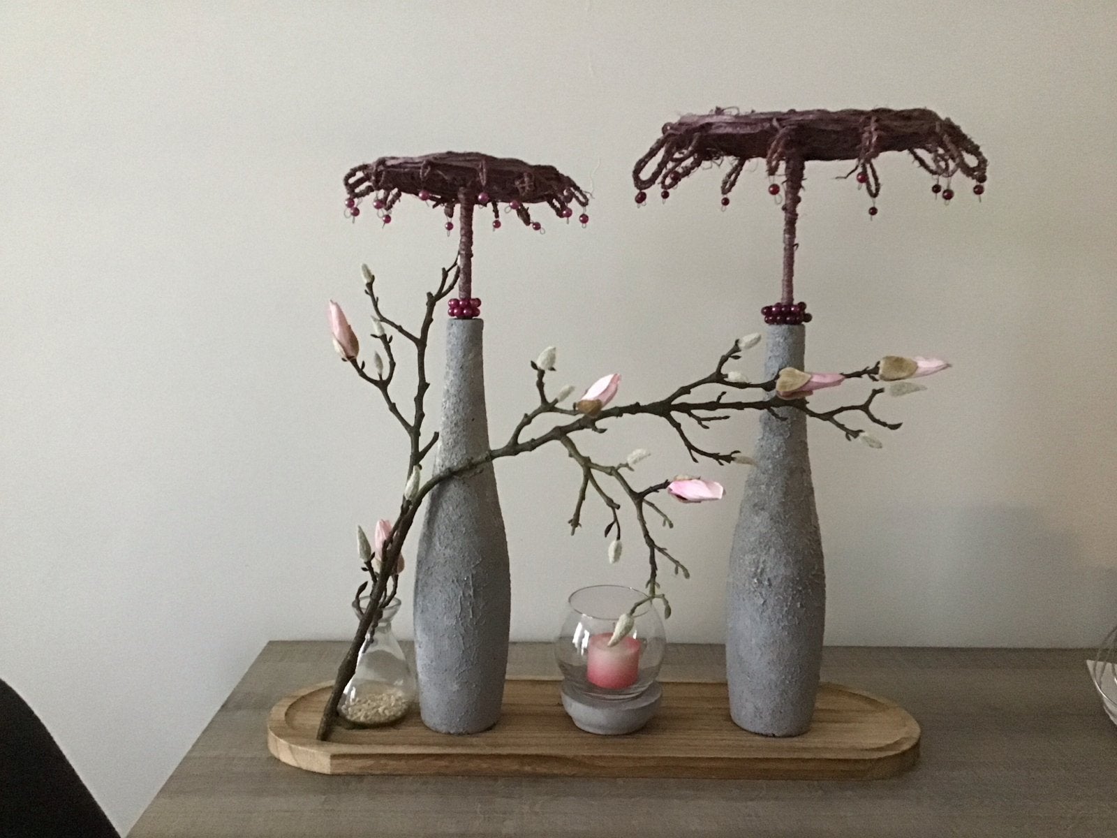 Set van 2 decoratieve vazen met kunstbloemen Magnolia, Ophalen, Zo goed als nieuw