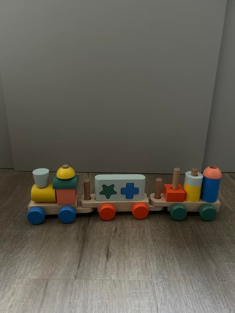 HEMA Houten trein met stapelblokken - Educatief speelgoed, Ophalen of Verzenden, Zo goed als nieuw