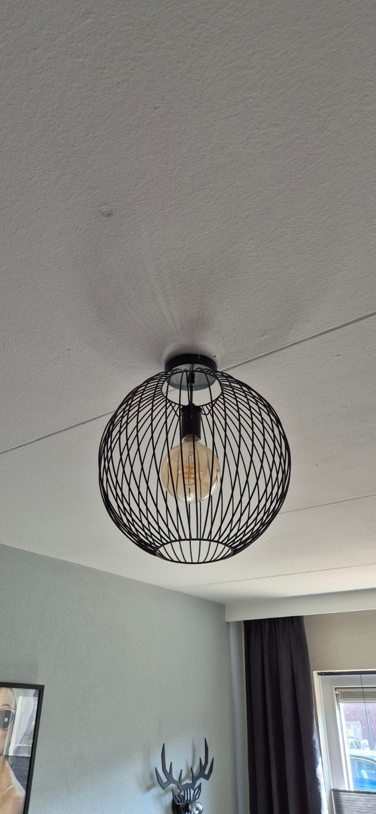 Moderne Zwarte Draadlamp Plafondlamp, Ophalen, Minder dan 50 cm, Modern, Industrieel, Zo goed als nieuw
