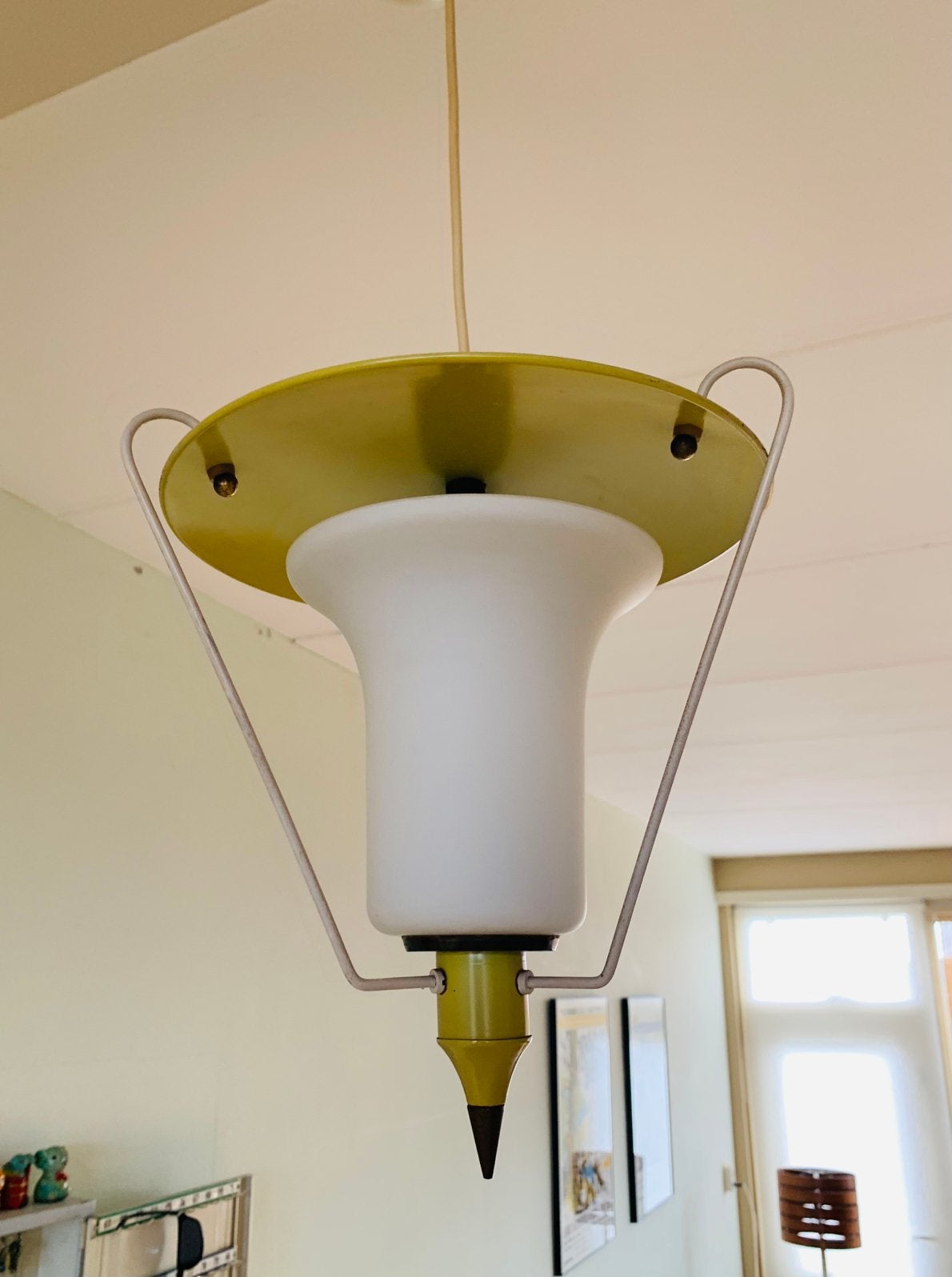 Vintage hanglamp 50’s, Huis en Inrichting, Ophalen of Verzenden, Gebruikt, Metaal, E27 (groot)