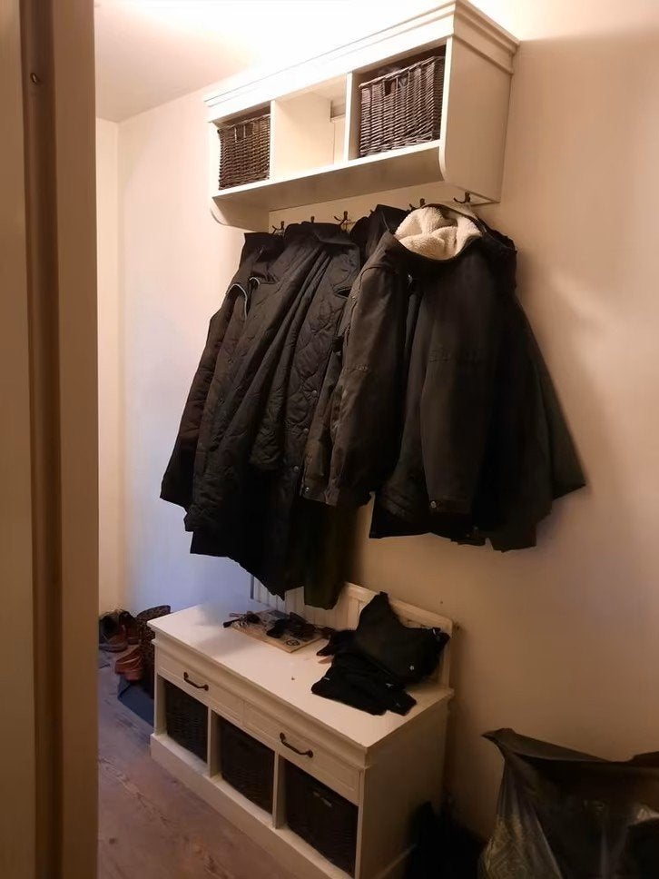 witte kapstok met onderkast en rieten manden, Huis en Inrichting, Wandkapstok, Gebruikt, Ophalen of Verzenden, Minder dan 100 cm