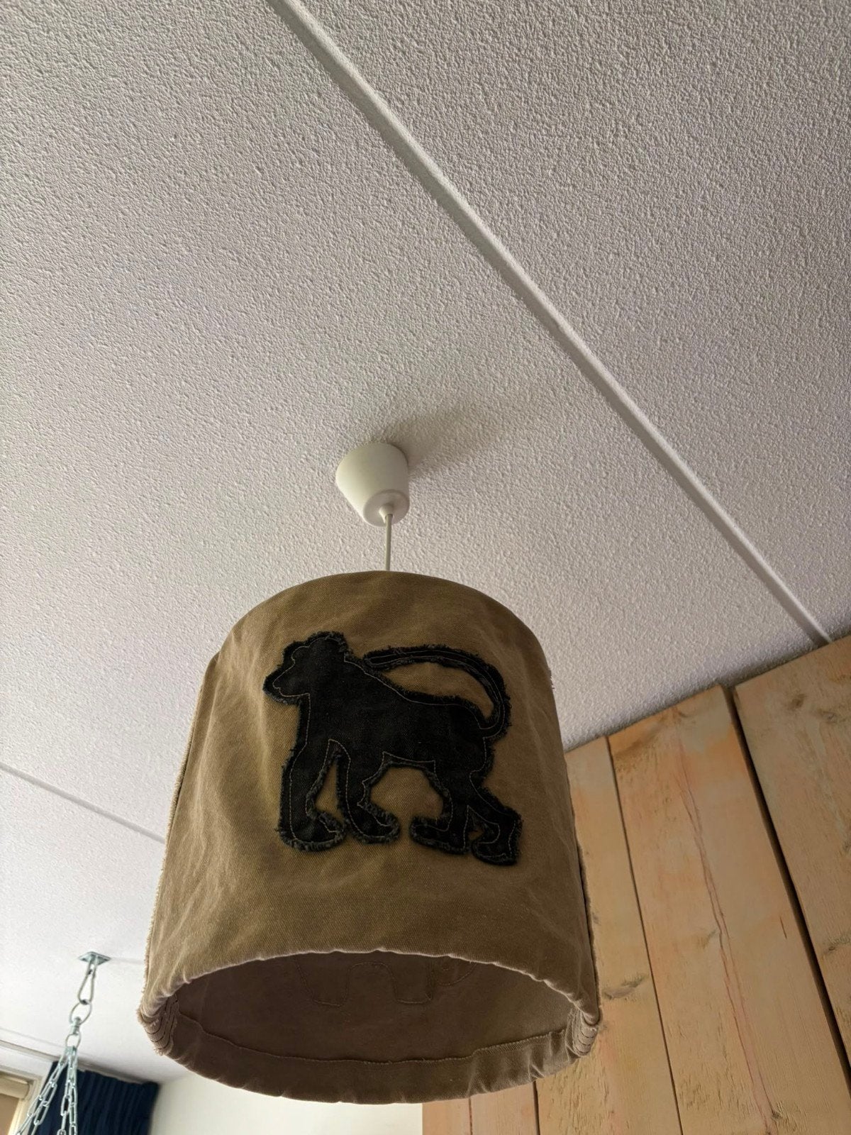 Hanglamp met aap design - Beige textiel, Hanglamp, Gebruikt, Beige, Rond