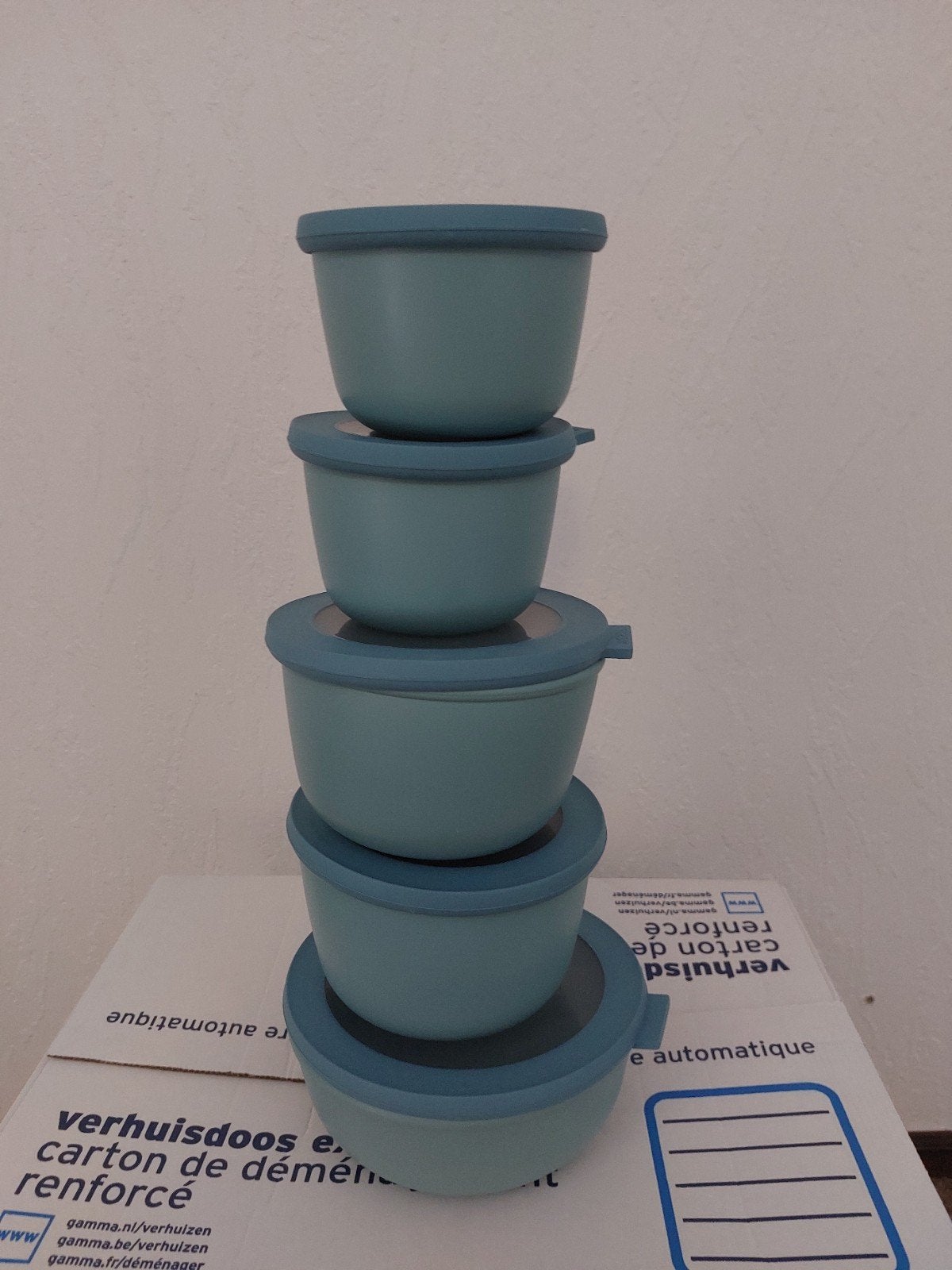 Tupperware bewaar bakjes 5 stuks, Ophalen of Verzenden, Blauw, Bewaardoos, Met deksel