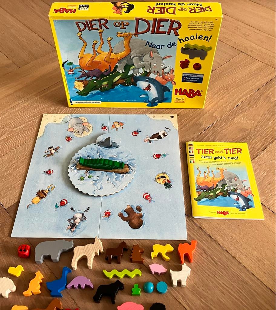Haba Dier op Dier naar de haaien! bordspel, Drie of vier spelers, Ophalen of Verzenden, Zo goed als nieuw