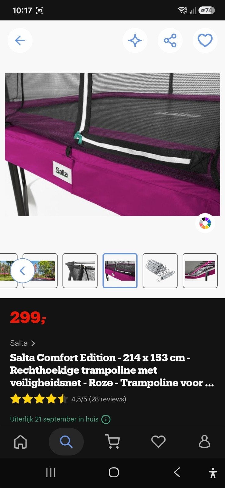 nieuwe Salta Comfort Edition Trampoline - Roze (214x153 cm), Ophalen, Nieuw