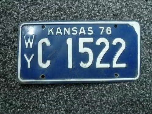 Kentekenplaat licenseplate Kansas 1976 1 USA, Verzenden, Gebruikt, Auto's