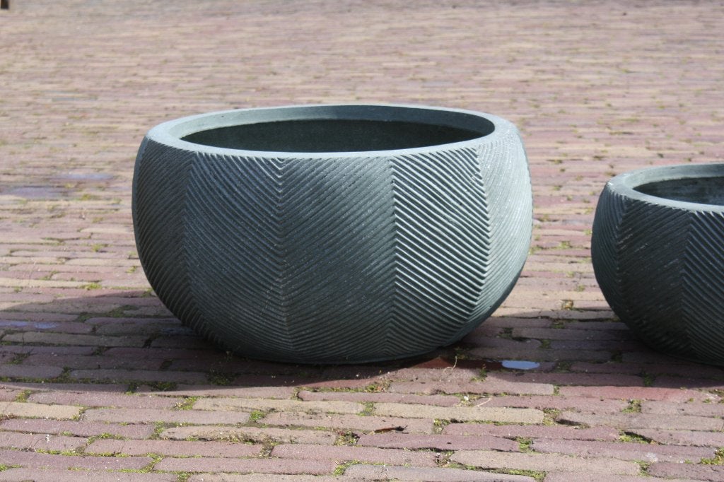 Ronde bloempotten plantenschaal grijs olijfgroen visgraat, Tuin en Terras, Bloempotten, Overige materialen, 40 cm of meer, Rond