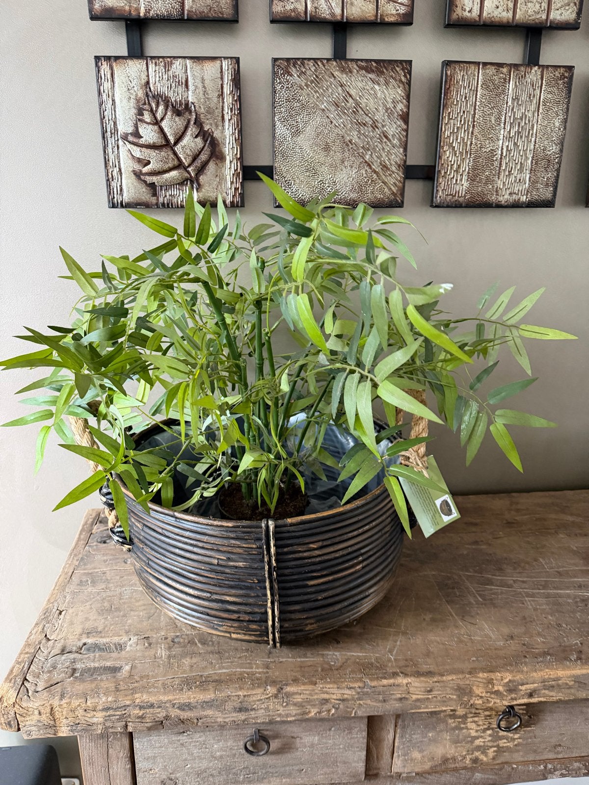 Stijlvolle ronde rotan mand met touwhandvaten, Mand, Rond, Nieuw, Ophalen of Verzenden