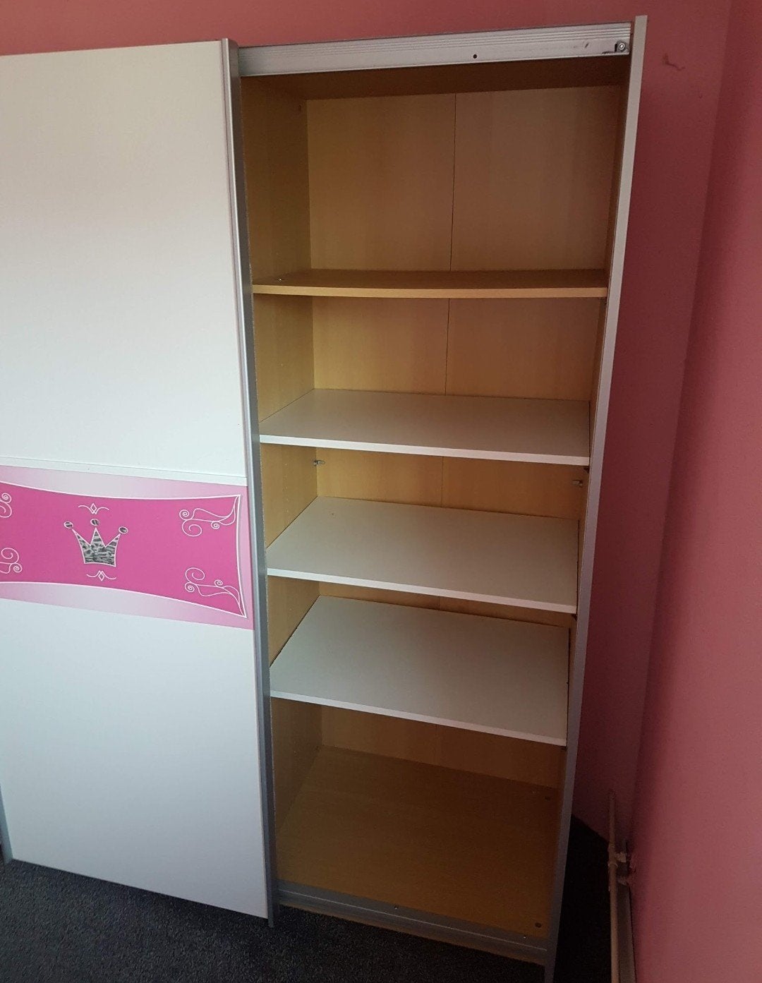 Kledingkast voor meisjeskamer - roze/wit met kroon, Kinderkamer, prinses, 150 tot 200 cm, 25 tot 50 cm, Overige houtsoorten