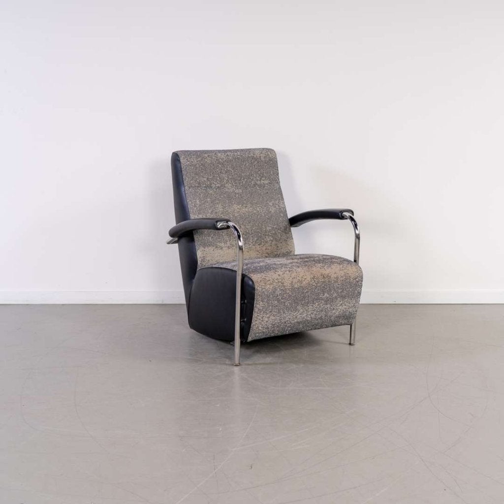 2x Leolux Scylla Fauteuil Hoog + Hocker Grijs Gemêleerd Stof