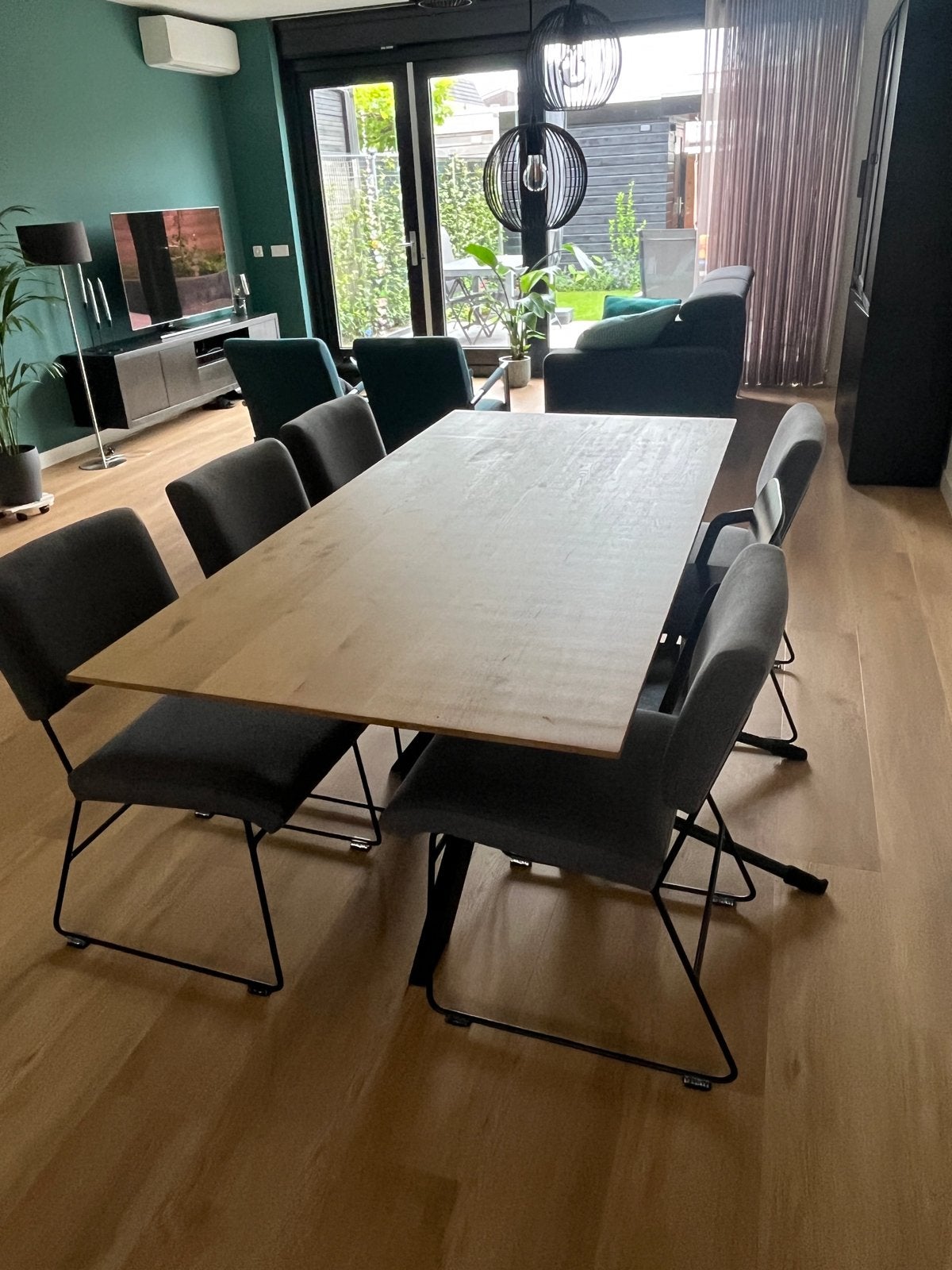 Eettafel eikenhout met zwart metalen onderstel 180x90cm, Huis en Inrichting, Tafels | Eettafels, Zo goed als nieuw, 50 tot 100 cm