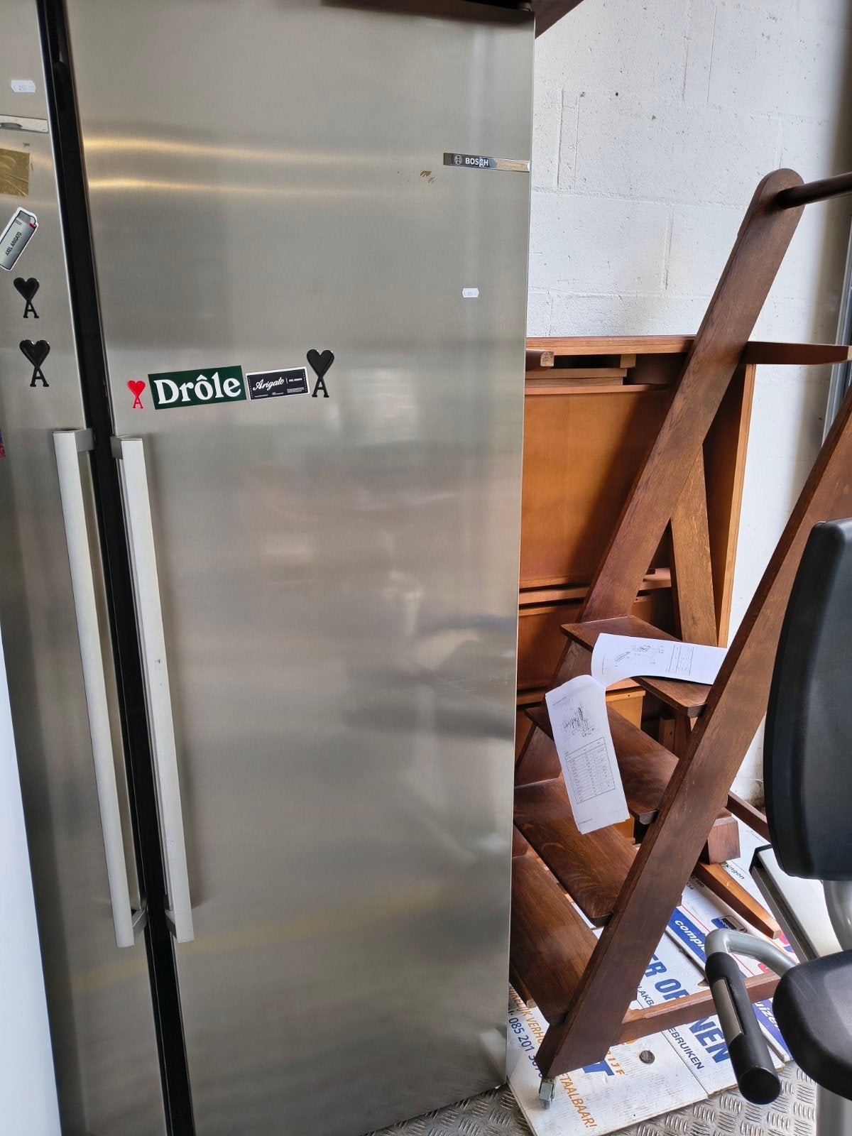 Bosch rvs koelkast, Gebruikt, ., Minder dan 60 cm, 160 cm of meer