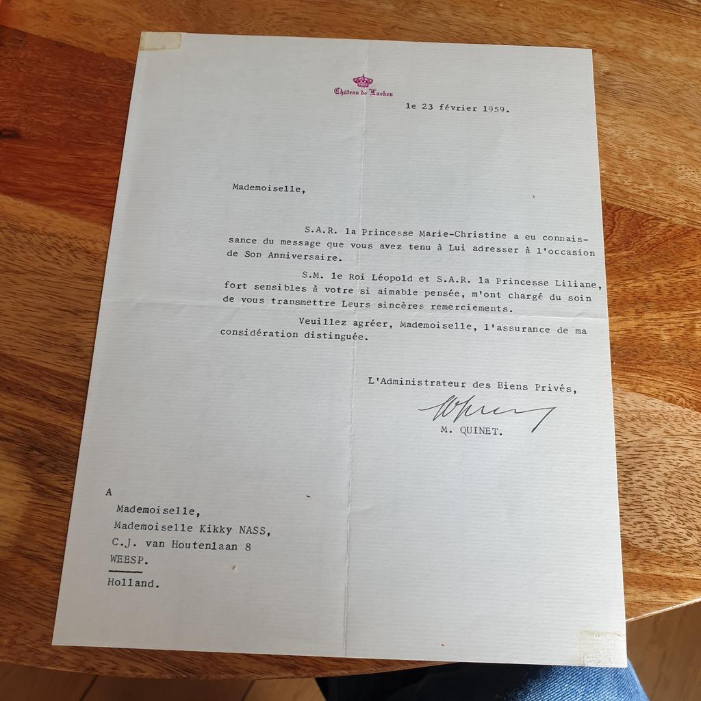 Bedankbrief Leopold III en Lilian belgie, Ophalen of Verzenden, Kaart, Foto of Prent