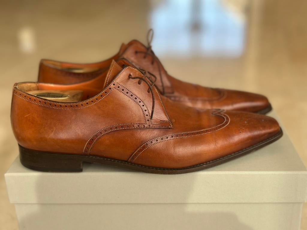 Santoni brogue schoenen Italiaans leer cognac Maat 45, Kleding | Heren, Schoenen, Ophalen of Verzenden, Gedragen, Bruin, Veterschoenen