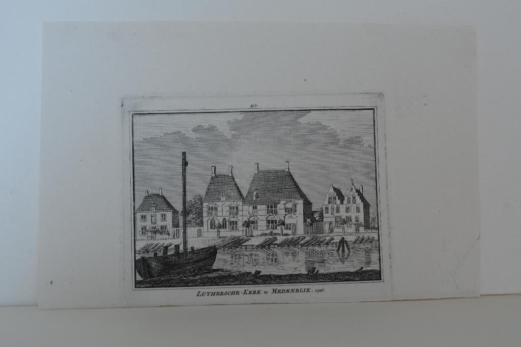 MEDEMBLIK STADSGZICHT KOPERGRAVURE H. SPILMAN 1792 G92, Verzenden, Stadsgezicht, Gravure, 7 cm