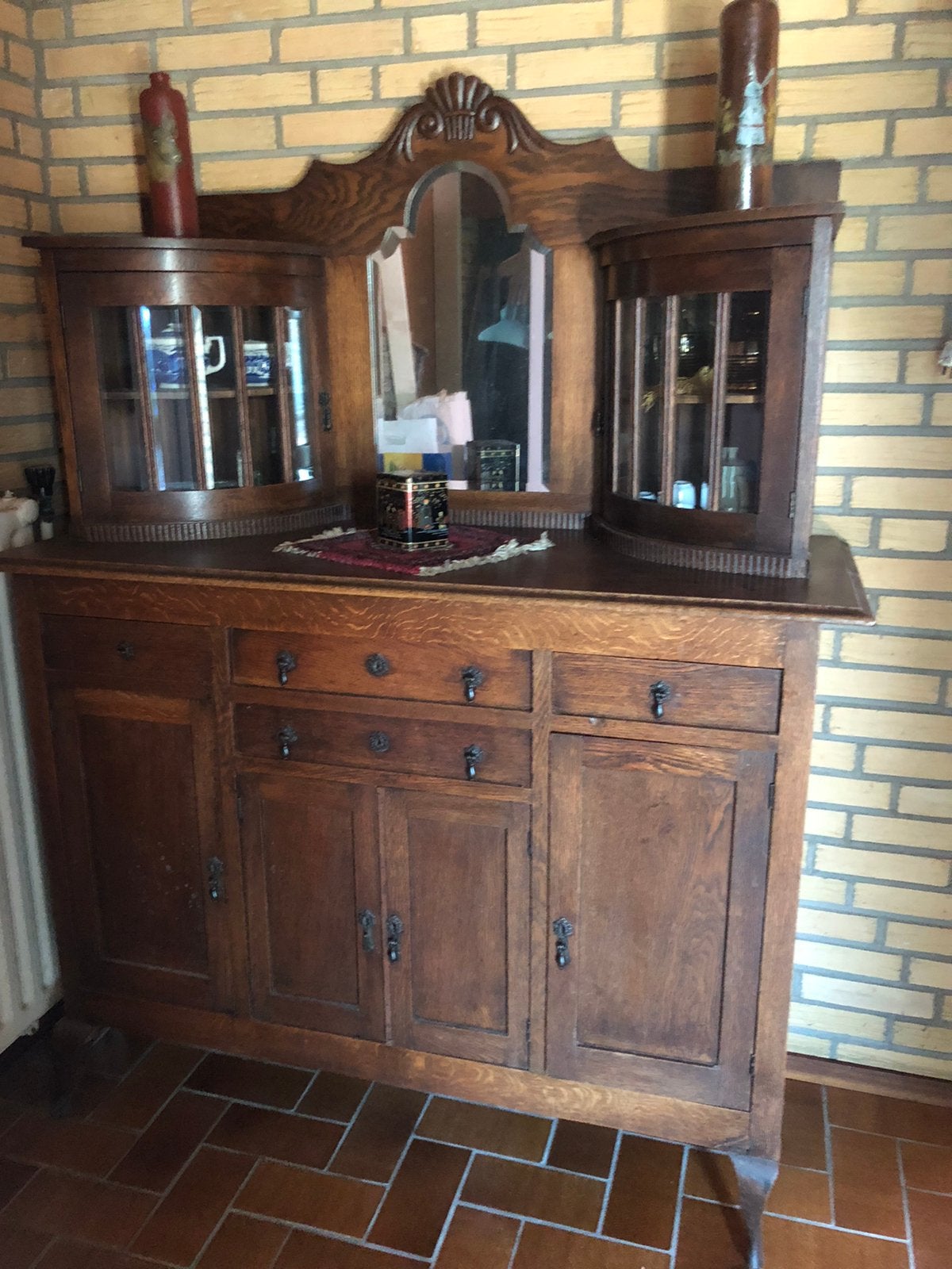 Antiek dressoir met spiegel en vitrinekastje, Antiek en Kunst, Ophalen
